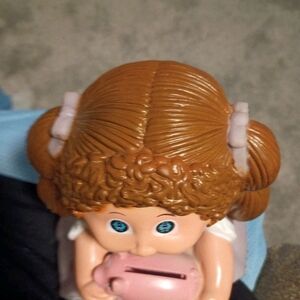 Vintage 1983 Cabbage Patch Kids Piggy Bank Brunette Girl With Pink Coin Bank